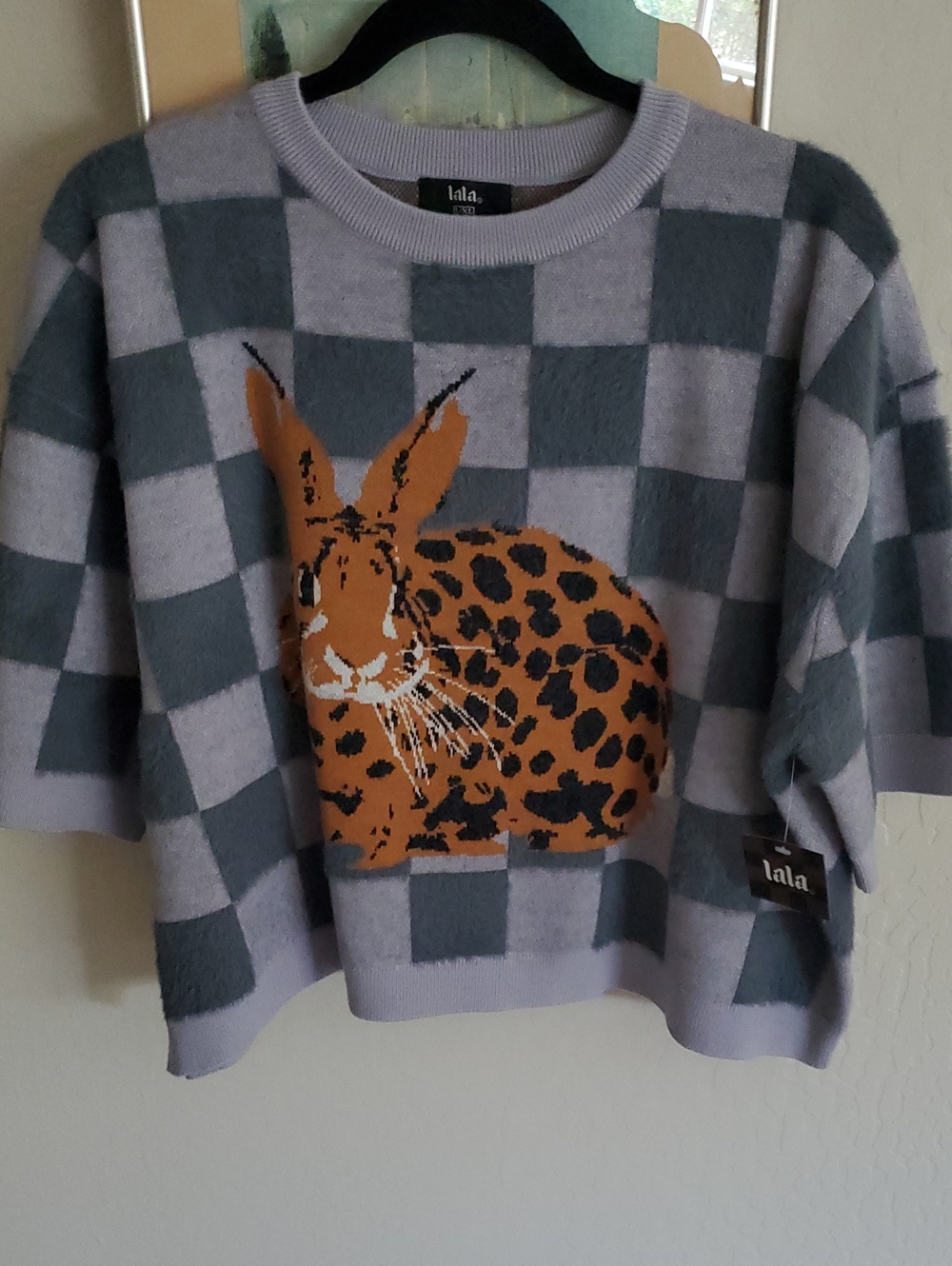 Dressed In LALA Fur Real Checkerboard Bunny Sweater - Picture 4 of 7